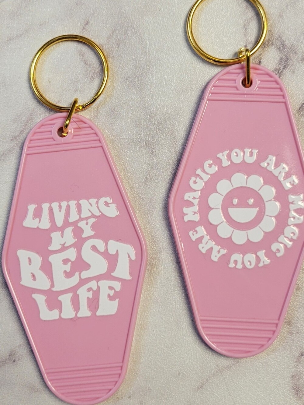 Pink 'Living My Best Life' Floral Keychain - Unbranded
